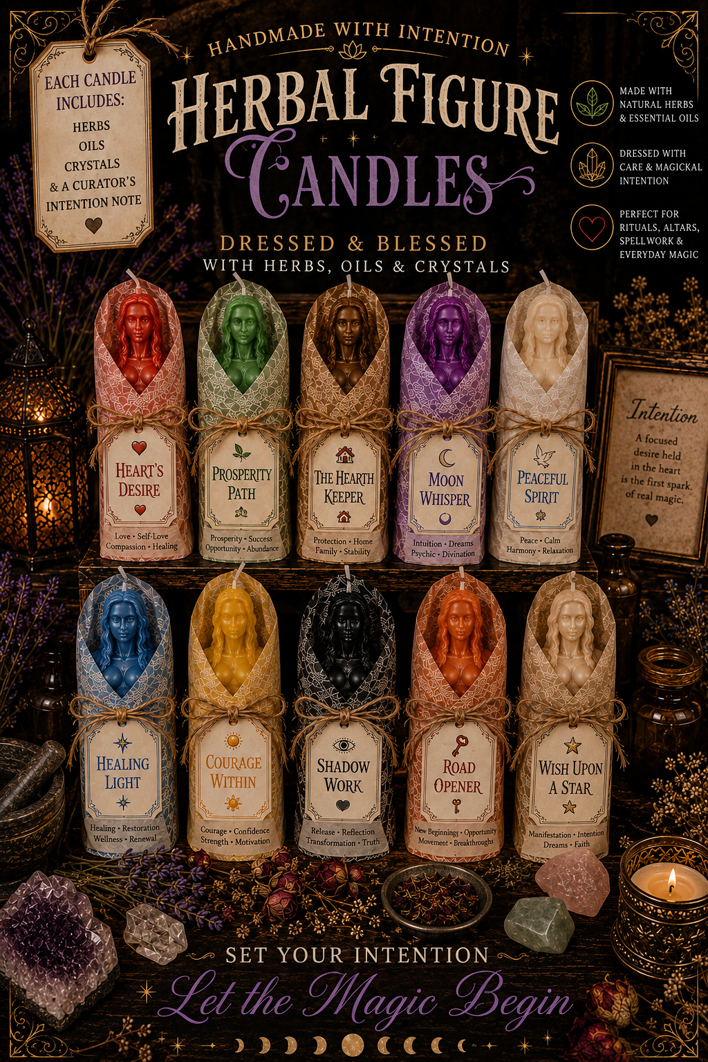 Hand-Poured Dressed Intention Candles | Male & Female Figure Candles
